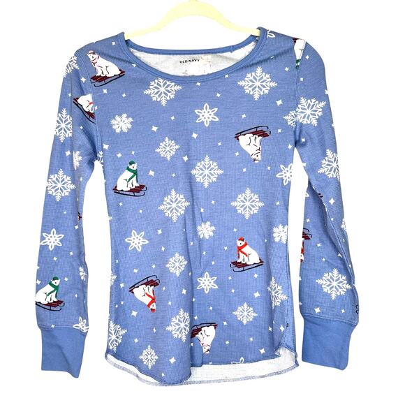 NEW Old Navy Polar Bear Holiday Print Blue Waffle Knit Pajama Set Size Small - Picture 5 of 12